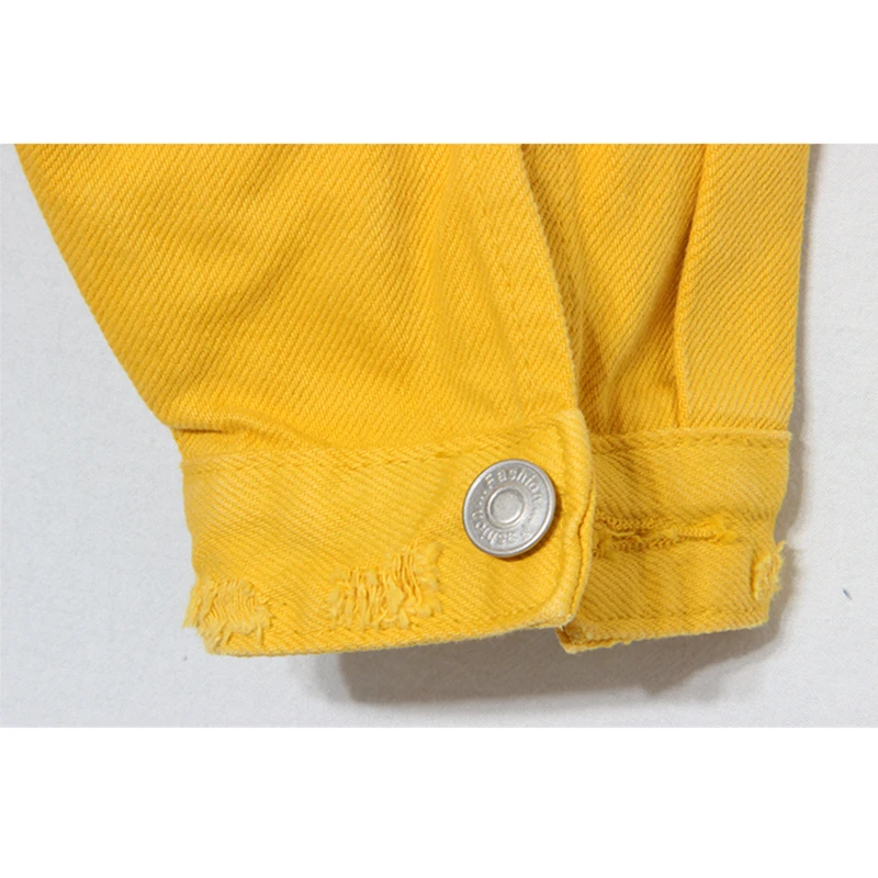 Women High Waist Basic Versatile Fashion Yellow Denim Jacket Long sleeve Jeans Short Coat Big size Loose Outerwear | Женская одежда