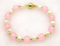 qingmos 6 7mm white natural freshwater pearl 7 5 bracelets for women with 8mm round pink beads bra318 free shipping