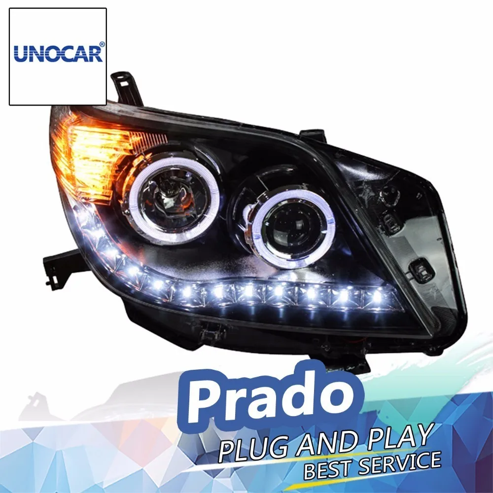UNOCAR для 2010 2013 Prado фары светодиодный DRL Объектив двойной луч H7 HID ксеноновые
