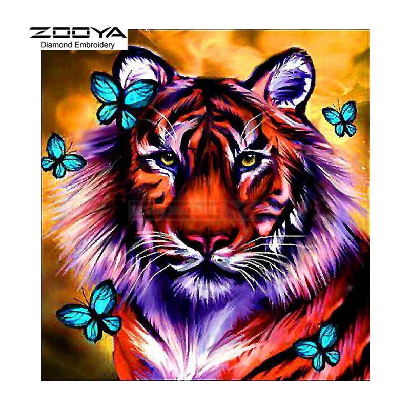 

ZOOYA Diamond Embroidery 5D DIY Diamond Painting Tiger Head &Butterfly Diamond Painting Cross Stitch Rhinestone Decoration CJ722