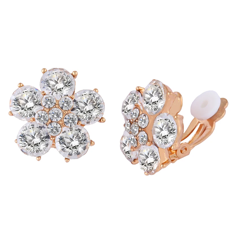 ers-q64 GOLD Роскошные женские серьги-клипсы с кристаллами, корейские стразы, серьги-каффы с цветами, модные ювелирные изделия для свадебной вечеринки - Окраска металла: ers-q64 GOLD
