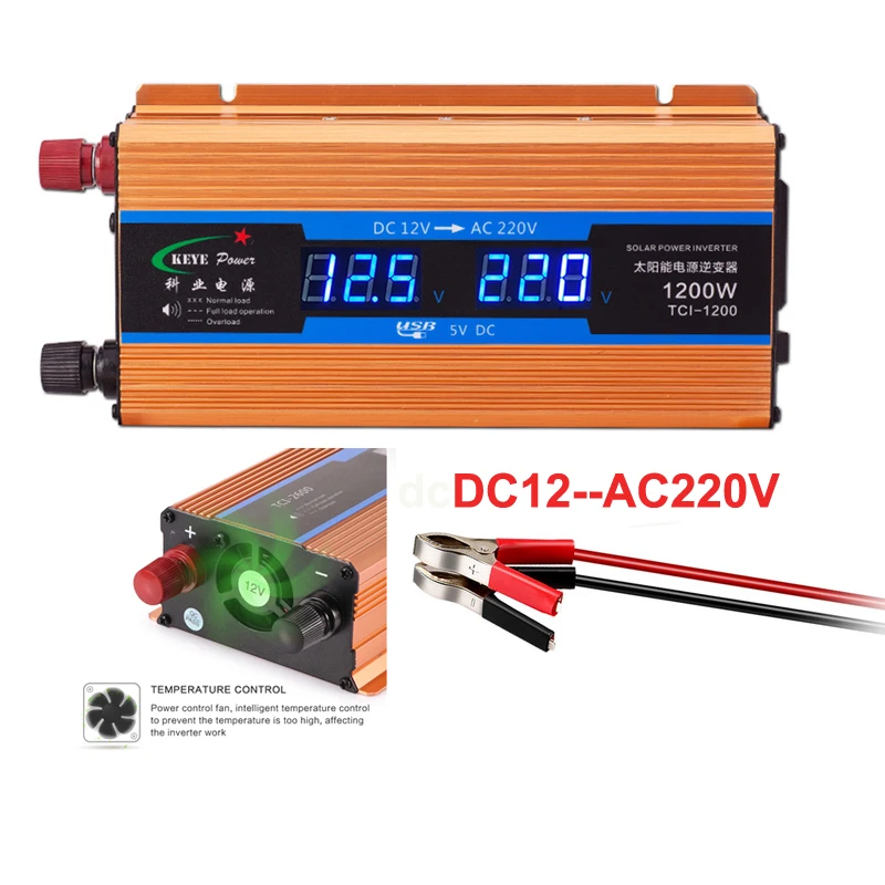 

Professional 1200W Car inverter power inverter 12 V 220 V Voltage Converter 12v to 220v Car Charger Volts display inverter