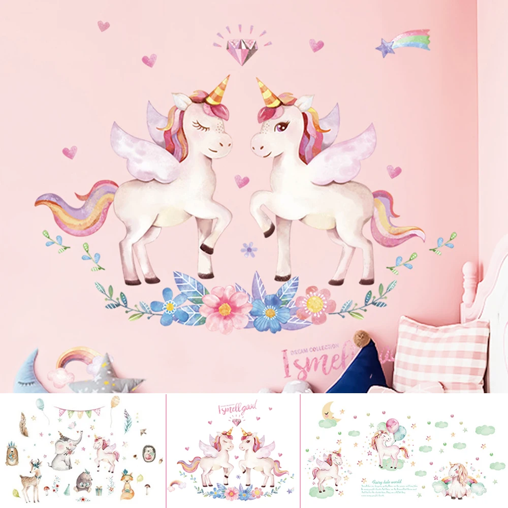 Мультфильм Портрет мечтательной стикер на стену лошадь наклейки девочки дети