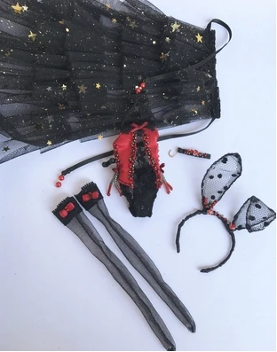 one set 5 шт./компл. милые куклы Костюмы пикантные черные сапоги кружевное обтягивающее платье повязка кроличьи уши газовое чулки корсаж для blyth OB24 куклы - Цвет: one set