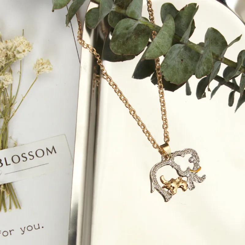 Elephant with Baby Pendant Necklaces Jewelry for Mother Hot Gold Silver Plated Crystal Animal Mothers Day Christmas Gifts | Украшения и