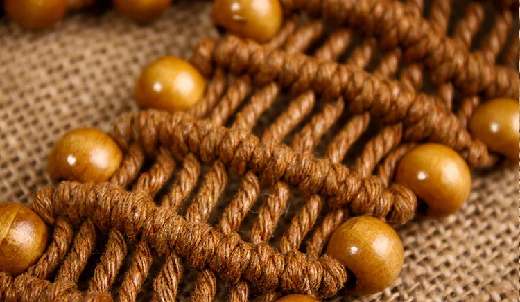 See Orange Vintage Wood Beads Belt Knitted Wide Belt Women Belt Dress Coat Cinturon Hombre Accessories SO4115
