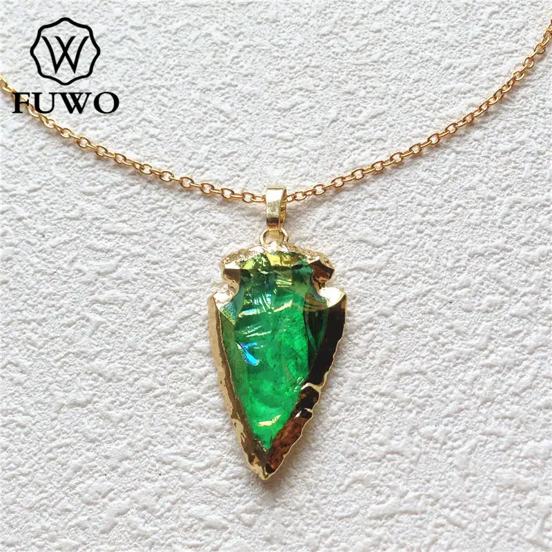 Ожерелье FUWO с резным кварцевым кристаллом Aura наконечник стрелы ожерелье из