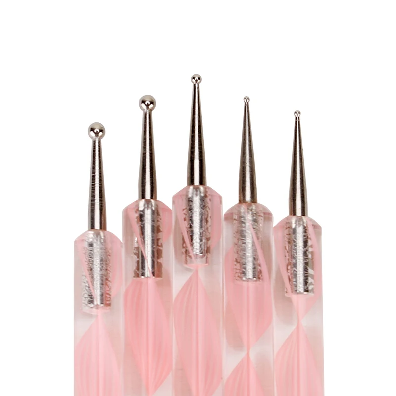 5 шт 2 Way Nail Art акриловые силиконовые точки цветок двойной для ногтей ручка Нержавеющая сталь инструменты для нанесения точек роспись под мрамор ручки