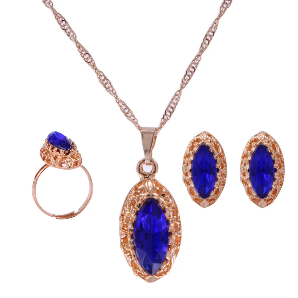 Комплект из колье серёг и кольца с подвеской в виде капли воды|colorful jewelry sets|women wedding
