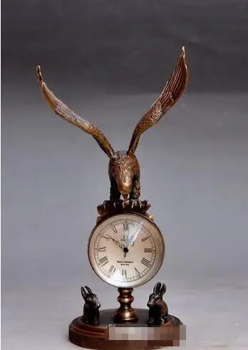 collect Bronze Copper Eagle sculpture mechanical clock table watch Statue