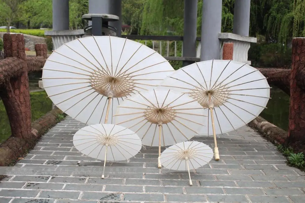 50pcs/lot New White Color Long-handle Outdoor Wedding Paper Parasols Chinese Craft Umbrellas | Дом и сад