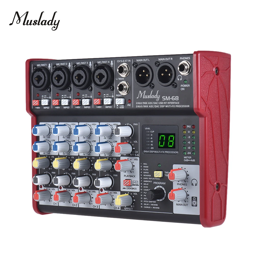Muslady SM 68 Портативный 6 канальный звуковая карта смешивания консольный микшер