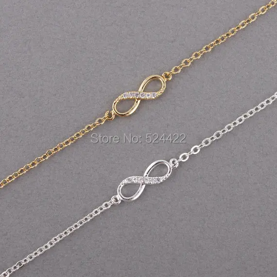Free shipping 10pcs/lot Gold Infinity with crystal stones bracelet SL009 | Украшения и аксессуары