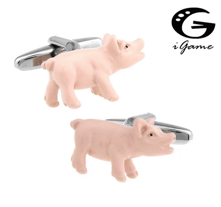 Запонки iGame в виде свиньи розового цвета из латуни с рисунком милый дизайн