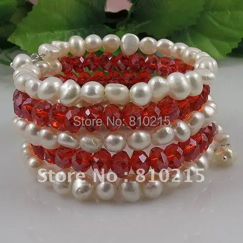 

Fashion bracelet 7.5''inchs AA 7-8MM 5Rows Pearl + crystal bracelet wholesale Fashion jewellery New Free shipping A2589