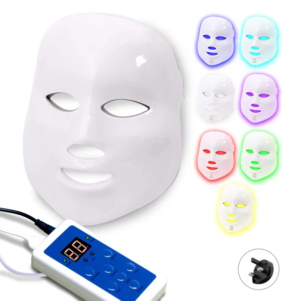 uk plug no box Новейшая модель; 3/7 цветов фотон Электрический светодиодный маска для лица с шеи омоложения кожи против акне против морщин Красота лечение салон дома Применение - Цвет: uk plug no box