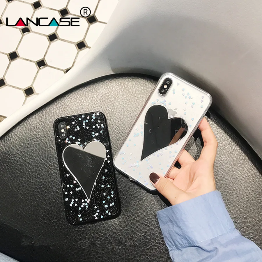 LANCASE блестящие чехлы для телефонов iPhone X Case зеркальный силиконовый прозрачный