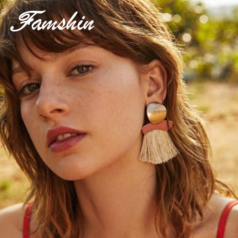 FAMSHIN 2017 новые модные эффектные висячие серьги с кисточками для женщин Свадебные