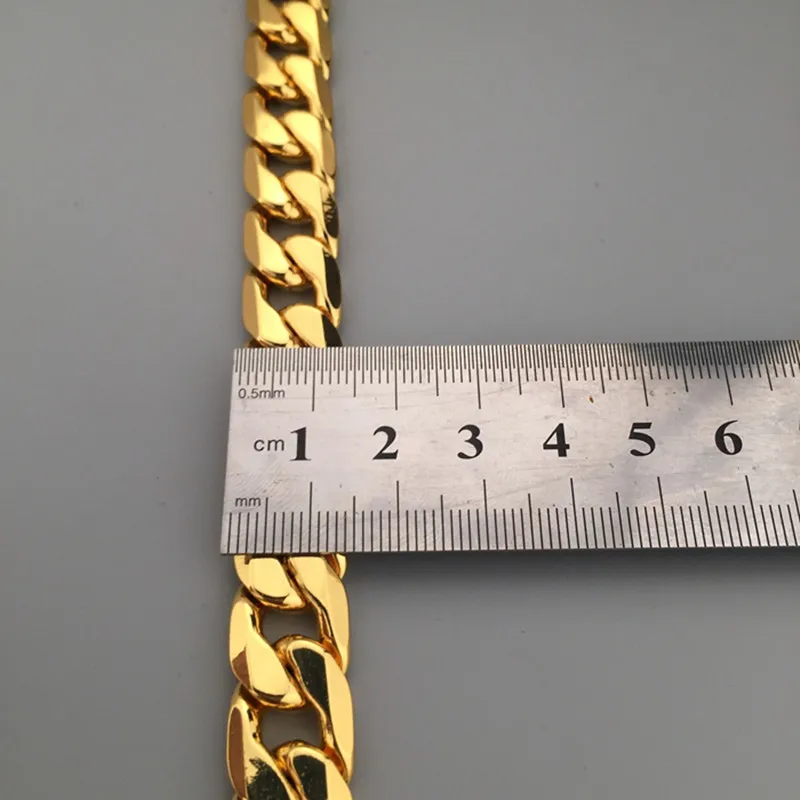 Мужская цепь из панцирного плетения толщиной 12 мм с покрытием желтого золота
