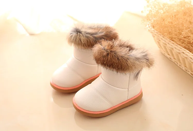 SKOEX/зимние сапоги для маленьких девочек; зимние теплые детские мягкие ботиночки из искусственной кожи; водонепроницаемые резиновые сапоги с кроличьим мехом для малышей; детская обувь; европейские 21-30