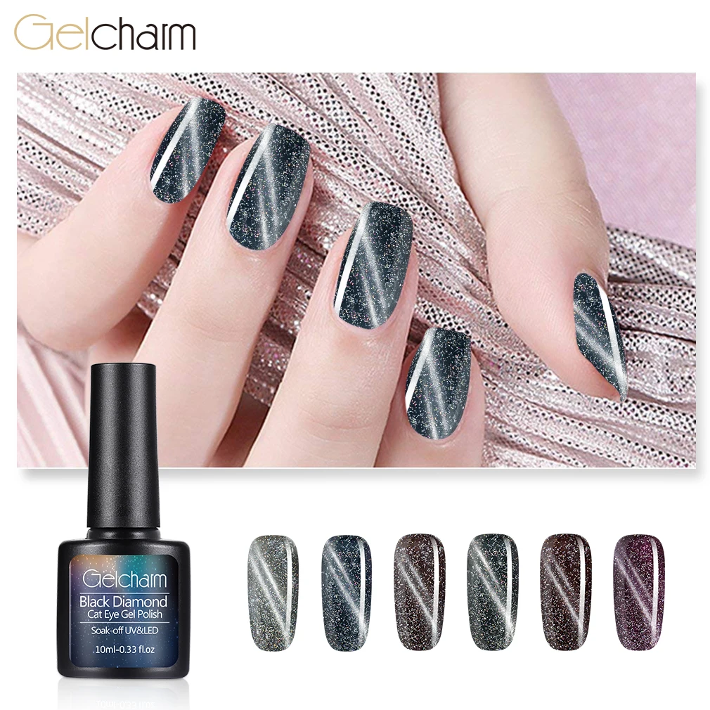 Gelcharm 10 мл черный бриллиант кошачий глаз гель лак черная основа необходимо