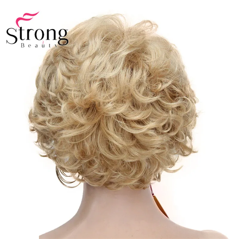 StrongBeauty короткий парик мягкий взъерошенные кудри коричневый выделяет полный синтетические парики выбор цвета - Цвет: 24B Golden Blonde
