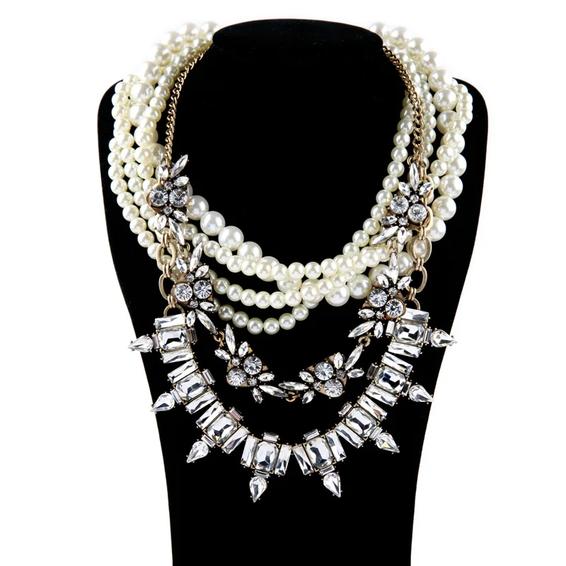

Best Seller New Hot Exaggerated Tide Retro Set Crystal Simulated Pearls Multilayer Necklace Factory Wholesale