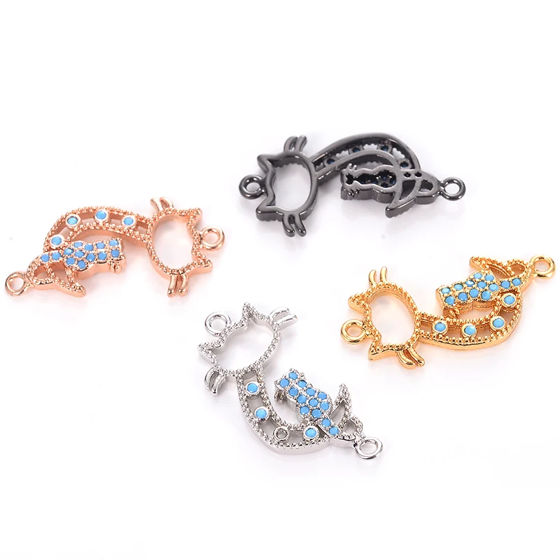 Neovivi Hollow Cat Charms Pave Blue Micro Cubic Zircon Copper Animal Charm for Bracelets Necklace Jewelry Making DIY Accessories | Украшения