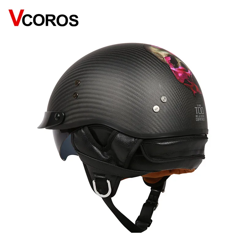 VCOROS брендовый Ретро мотоциклетный шлем из углеродного волокна с открытым лицом