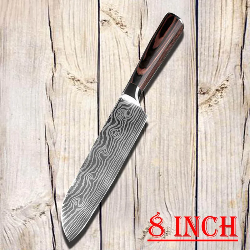 8 inch Santoku Высокое качество " дюймовые универсальные поварские Ножи Имитация дамасской стали Santoku кухонные ножи острый Кливер ножи для нарезки Подарочный нож - Цвет: 8 inch Santoku