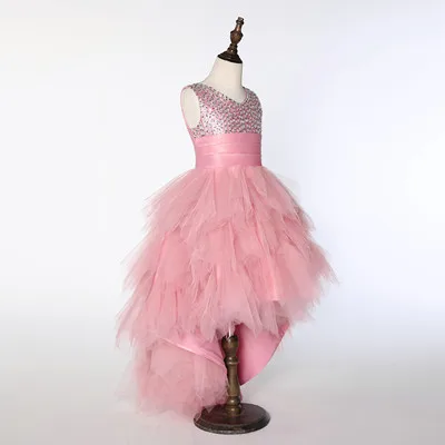 pink Розовый Высокий Низкий Scoop средства ухода за кожей Шеи Дети Pageant Бальные платья для обувь девочек официальная Вечеринка платье доступно девоче - Цвет: pink