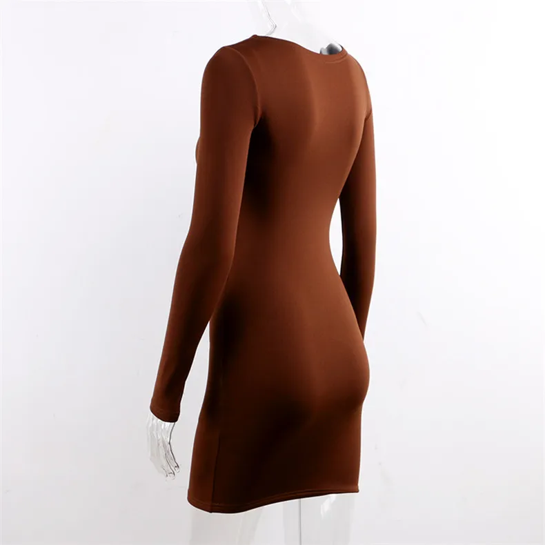 Forefair Long Sleeve Sexy Bodycon Dress Women Club Autumn Basic Solid Square Neck White Red Black Woman Mini Dress Winter