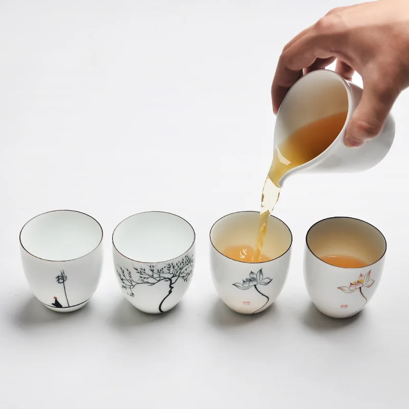 Handpainted Flower Chinese Ceramic Blue and white porcelain Tea Set Cup Glaze Kiln 150ml Kung Fu Teacup Puerh Black | Дом и сад