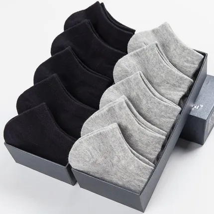 5 black 5 gray Летние тонкие высококачественные мужские короткие носки-башмачки, белые, 10 пар, фирменные, деловые, для отдыха, без шоу, носки-лодочки, 100 хлопок - Цвет: 5 black 5 gray