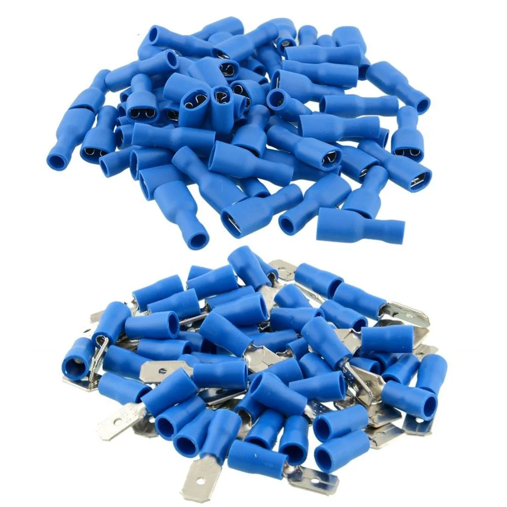 

Vehemo 50pair 100x Blue Fully Insulated Spade Cable Connector Terminal Male/Female Kit