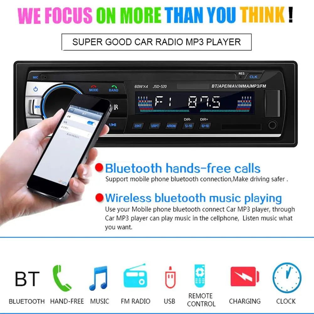 12 В Bluetooth Стерео FM радио MP3 аудио плеер USB SD AUX Авто Электроника сабвуфер в dash 1 DIN