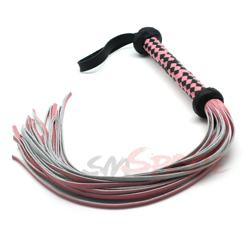 Кожаный Флоггер с ручкой 60 см черный и розовый ручная работа конский хлыст гонок