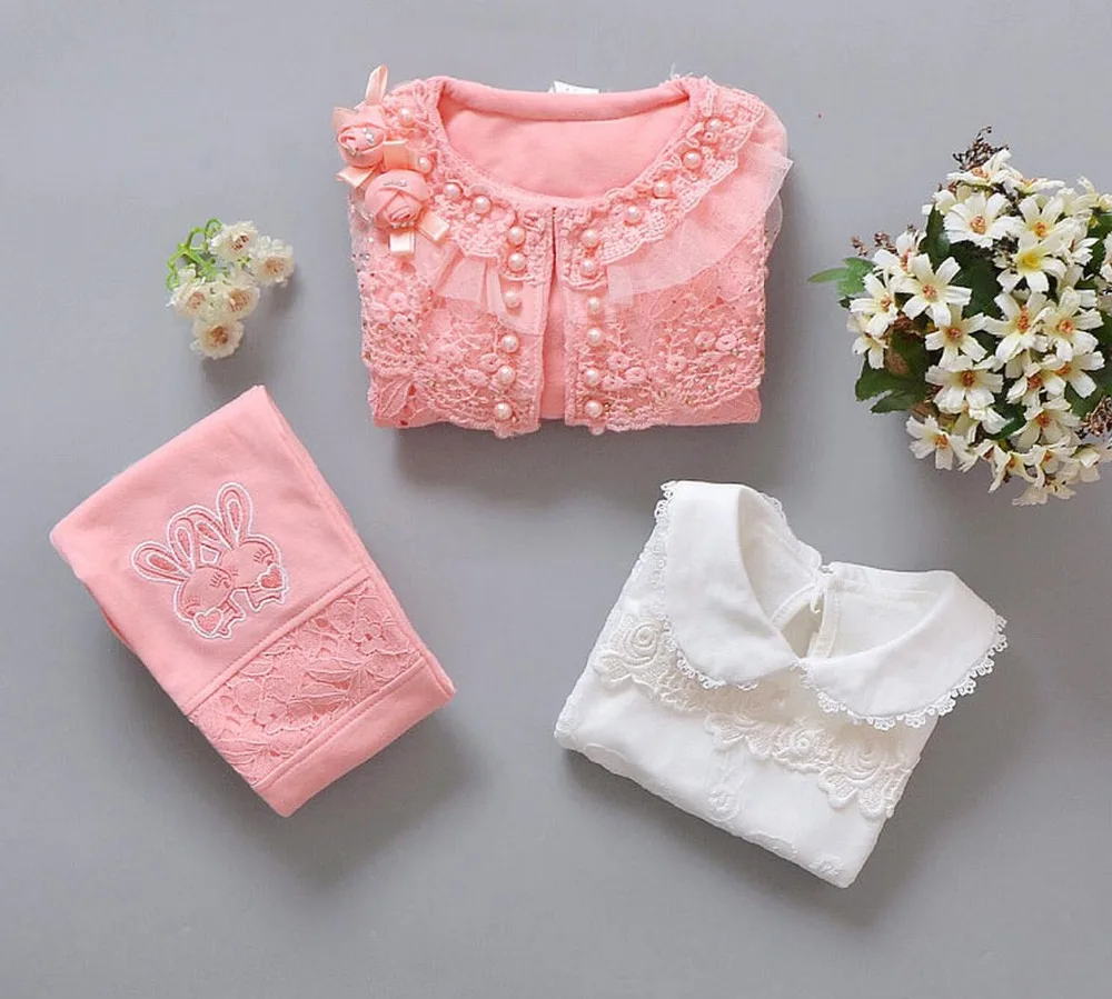 Новинка весенне осенний комплект из 3 предметов для маленьких девочек белая