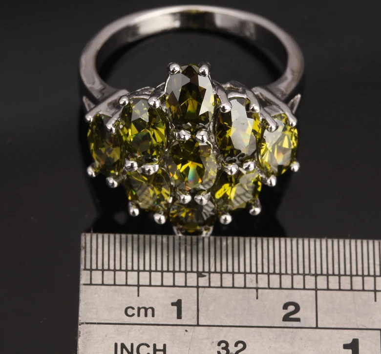 Ценные зеленый с Перидотом 925 пробы серебро Для женщин Jewelry Кольцо Размеры 6/7/8/9