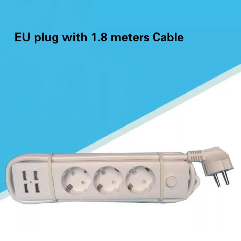 Штепсельная Вилка европейского стандарта для быстрой зарядки 4 USB + 3 розетки 1 8