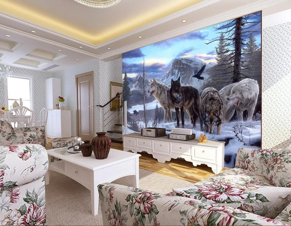 custom 3d photo wallpaper living room mural sticker forests snow mountain wolf painting sofa TV background wall non-woven |