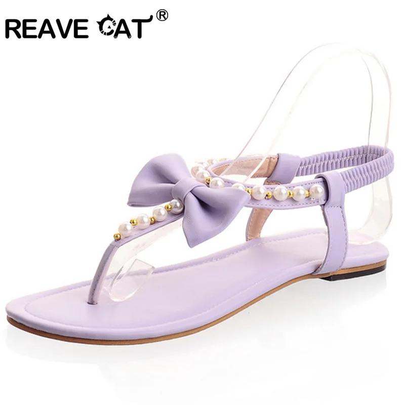 Женские сандалии с бисером REAVE CAT брендовые босоножки больших размеров 31 45 Яркие