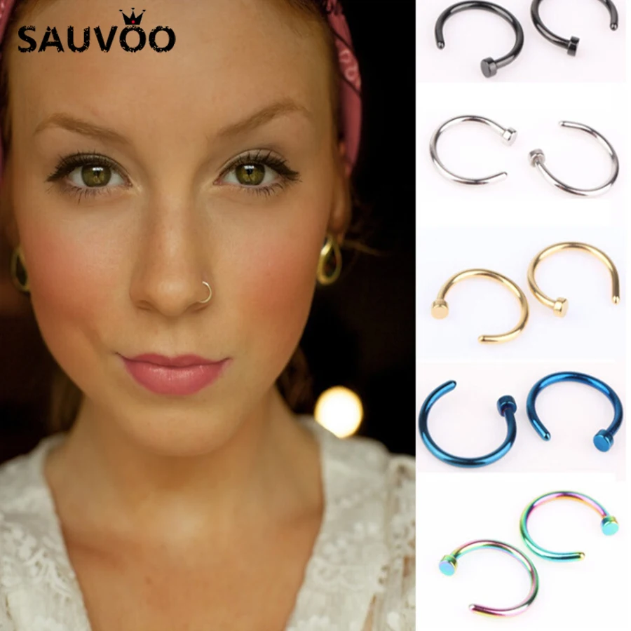 

10pcs Medical Titanium Silver Hoop Nose Rings Clip On Ear Lip Navel Belly Body Piercing Fake Nez Jewelry Women Pircings Nariz