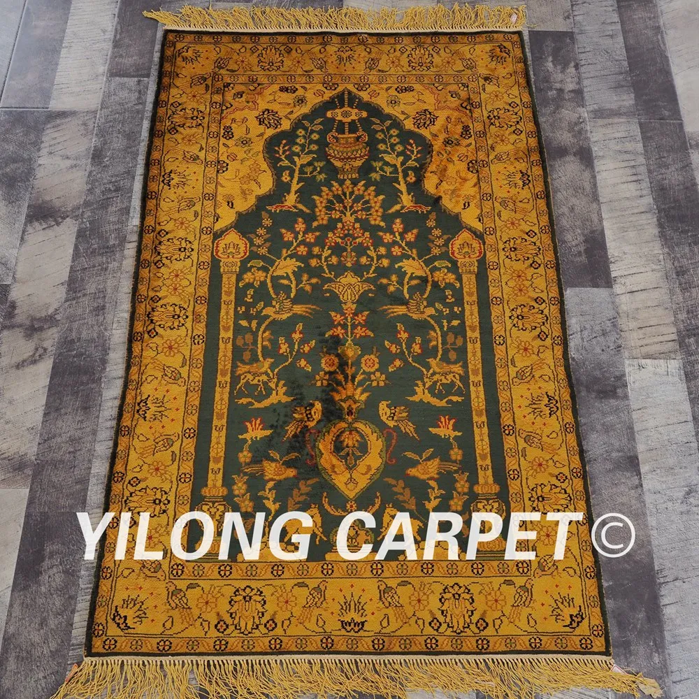 YILONG 2 5 'x 4' старинный шелковый ковер ручной работы золотой и синий турецкий