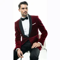 burgundy velvet men suits for wedding smoking jacket custom made groom tuxedos slim fit terno blazer masculino 2piece coat pants