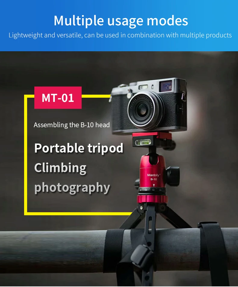 Manbily MT01 Настольный Штатив для смартфонов DSLR Камера ЧПУ Алюминий телефон клип крепления шаровой головкой Портативный мини настольный штатив