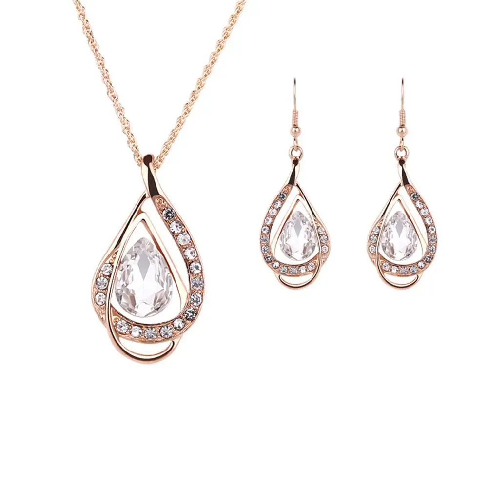 Новые роскошные комплекты одежды Vrouwen из 2 предметов Sieraden Goud Zilver Ketting Oorbellen Crystal voor