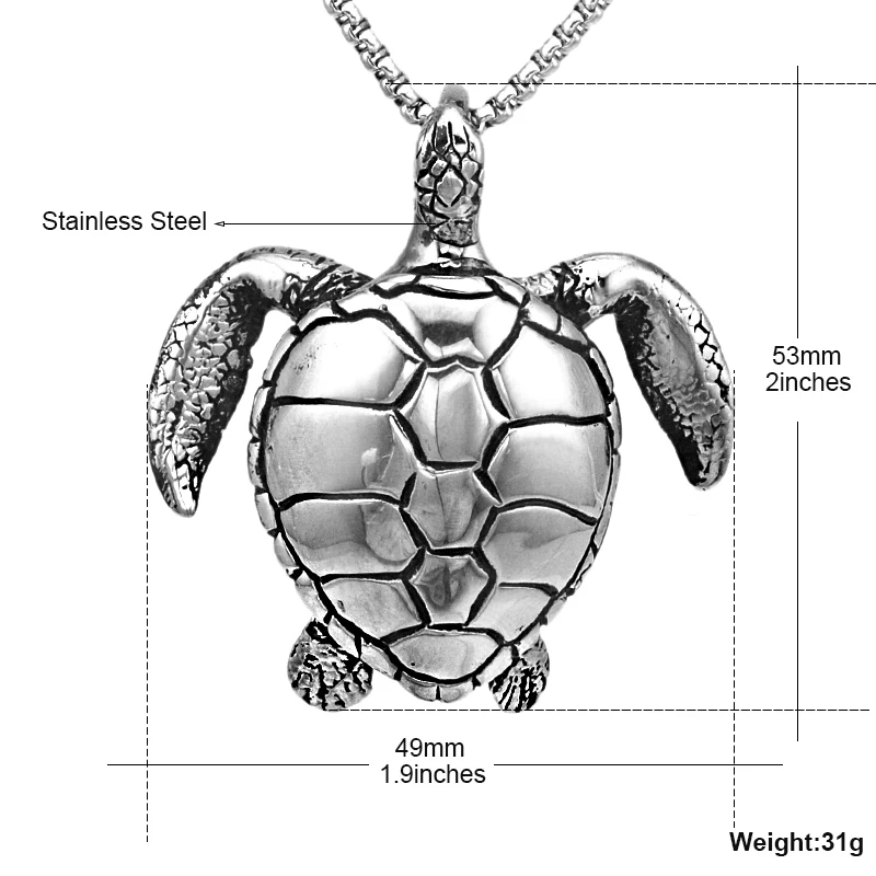 Мужское колье с подвеской в виде большой черепахи из нержавеющей стали |