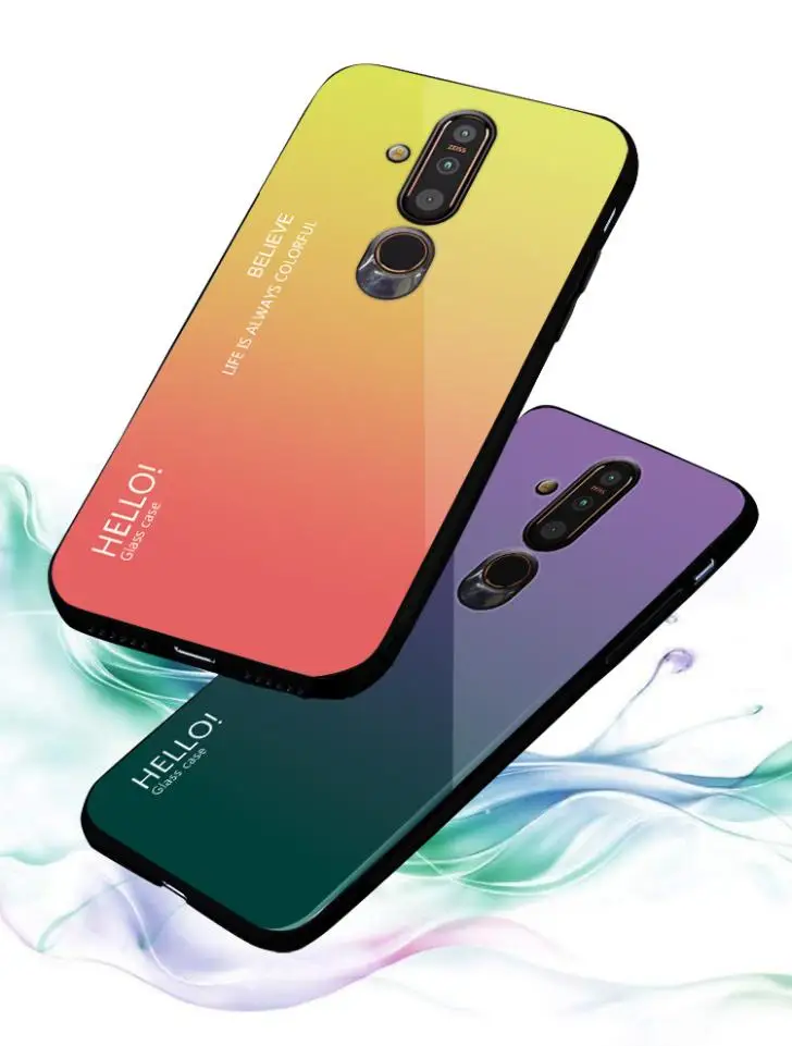 For Nokia X71/X7(7.1 Plus)/8.1/7.1/9/1 Plus/4.2/X3(3.1 Plus) Fashion Gradient Glass Back Shell TPU Soft Edge Phone Case Cover |