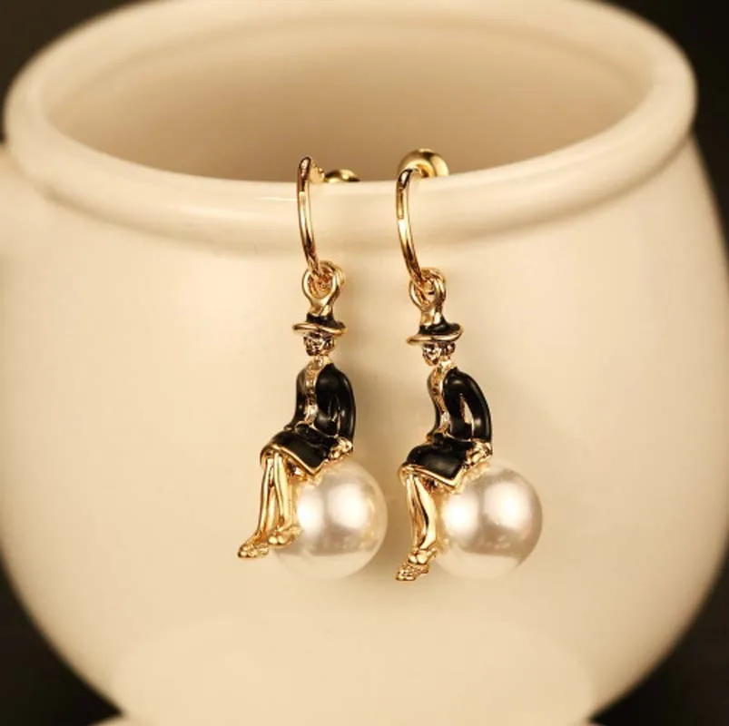 Романтические длинные серьги для женщин cc с жемчугом черные и белые brinco